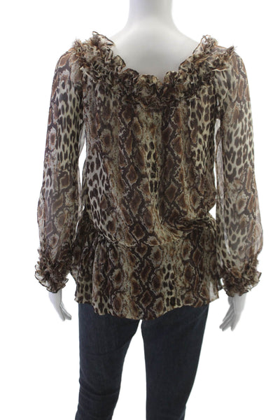 Paris Gordon Women Basic Brown Animal Print Longsleeve Blouse Size S