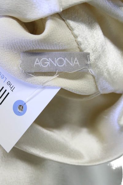 Agnona Women Blouse Ivory Satin Mock Neck Sleeveless Size S