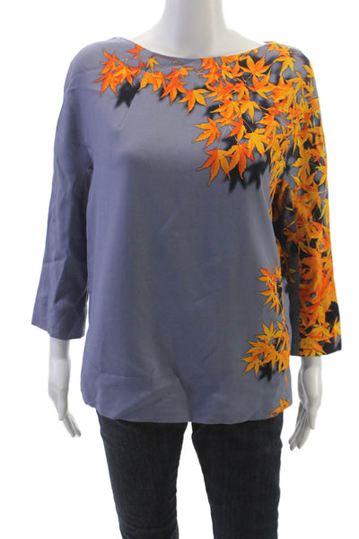 Dries Van Noten Womens Floral Viscose Boat Neck 3/4 Sleeve Blouse Size S