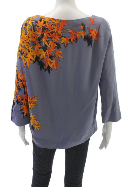 Dries Van Noten Womens Floral Viscose Boat Neck 3/4 Sleeve Blouse Size S