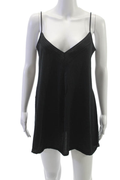 Hanro Womens Spaghetti Strap V Neck Night Gown Black Cotton Size Medium