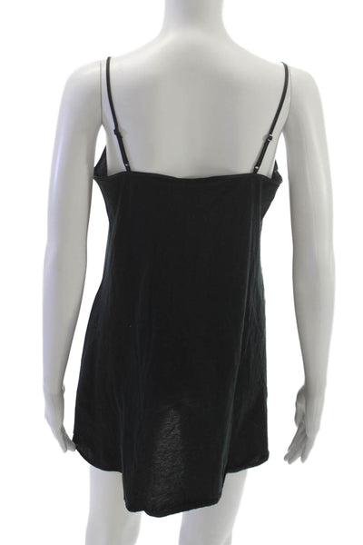 Hanro Womens Spaghetti Strap V Neck Night Gown Black Cotton Size Medium
