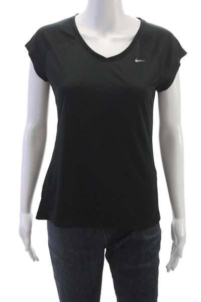 Nike Womens V Neck Pullover T Shirt Black Short Sleeve Polyester Size M
