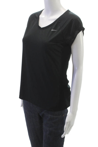 Nike Womens V Neck Pullover T Shirt Black Short Sleeve Polyester Size M