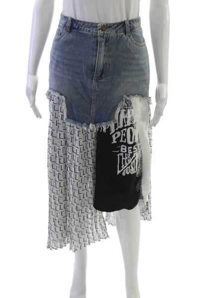 Street Wear Womens A-Line Blue Midi Skirt Geometric Button Size M