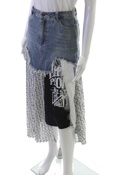 Street Wear Womens A-Line Blue Midi Skirt Geometric Button Size M