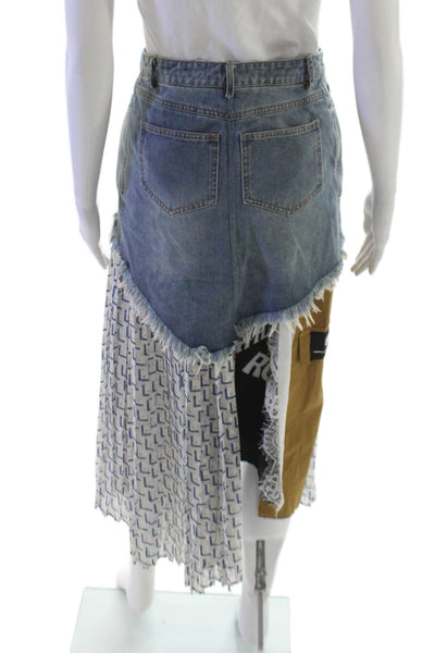 Street Wear Womens A-Line Blue Midi Skirt Geometric Button Size M