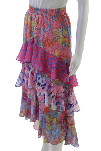 Allison Womens A-Line Floral Polyester Midi Skirt Multicolor Size XS