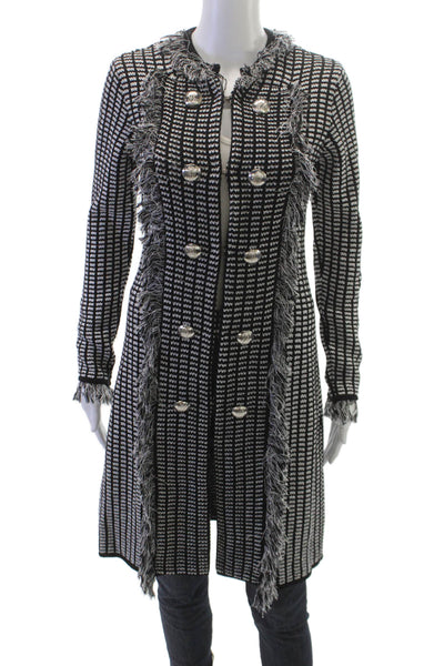 Babylon Womens Collared Geometric Black Cardigan Virgin Wool Hook & Loop Size 1
