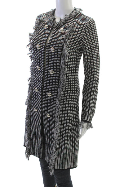 Babylon Womens Collared Geometric Black Cardigan Virgin Wool Hook & Loop Size 1