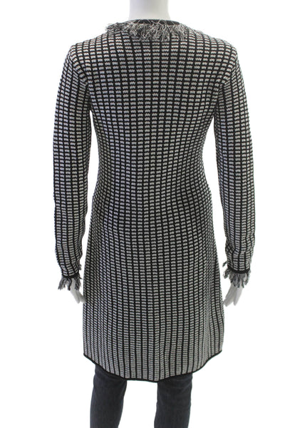 Babylon Womens Collared Geometric Black Cardigan Virgin Wool Hook & Loop Size 1