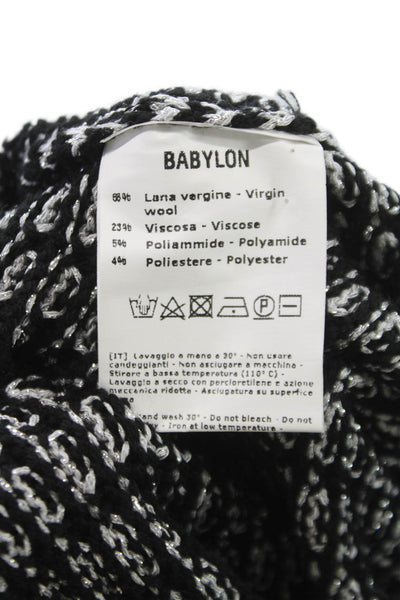 Babylon Womens Collared Geometric Black Cardigan Virgin Wool Hook & Loop Size 1