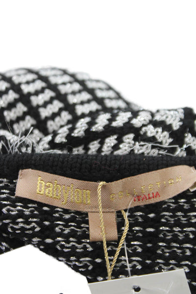 Babylon Womens Collared Geometric Black Cardigan Virgin Wool Hook & Loop Size 1