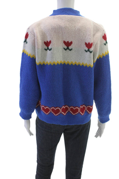 Kelly Obi Women Blue Floral Cashmere Blend Cardigan Long Sleeve Size S