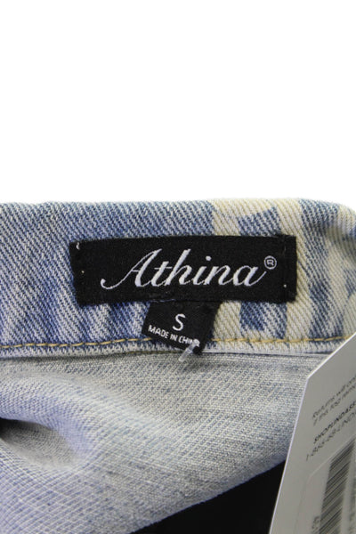 Athina Womens Basic Jacket Blue Cotton Geometric Button Long Sleeve Size S