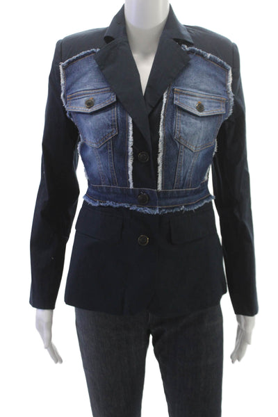 Dee Ocleppo Womens Blue Cotton Spandex Blazer Long Sleeve Button Size 2