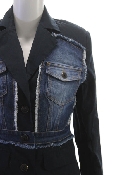 Dee Ocleppo Womens Blue Cotton Spandex Blazer Long Sleeve Button Size 2