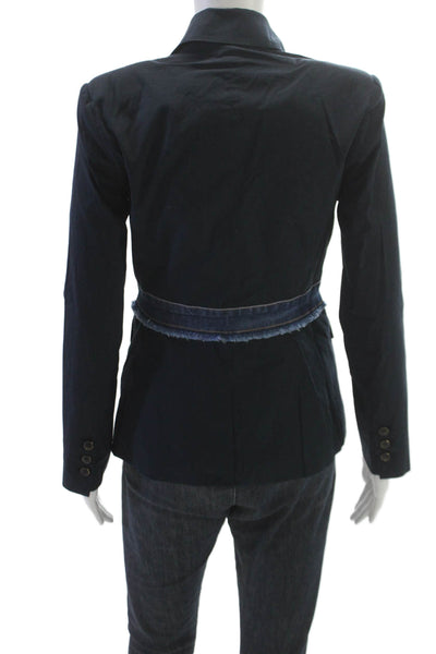 Dee Ocleppo Womens Blue Cotton Spandex Blazer Long Sleeve Button Size 2
