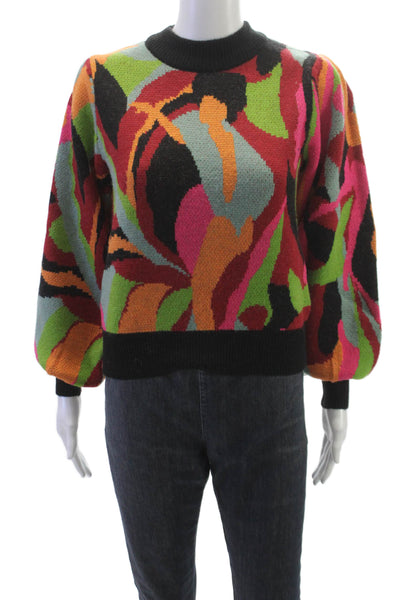 Farm Rio Women Pullover Multicolor Abstract Mock Neck Long Sleeve Size 2XS