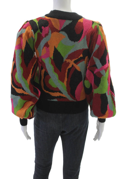 Farm Rio Women Pullover Multicolor Abstract Mock Neck Long Sleeve Size 2XS