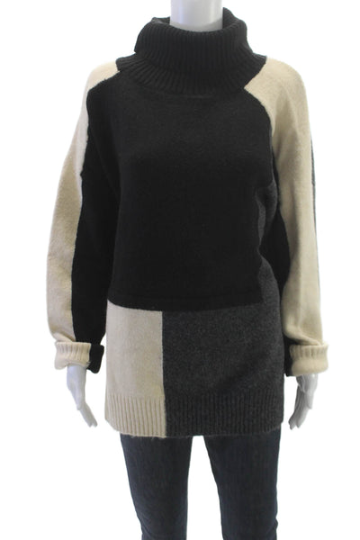 Madonna & Co Women Turtleneck Geometric Sweater Black Long Sleeve Size S