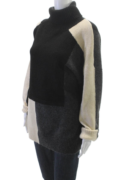 Madonna & Co Women Turtleneck Geometric Sweater Black Long Sleeve Size S