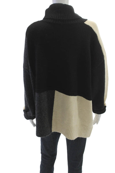 Madonna & Co Women Turtleneck Geometric Sweater Black Long Sleeve Size S