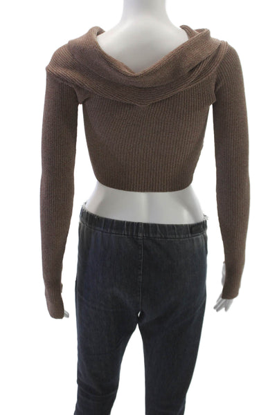 Maniere De Voir Women Cropped Off Shoulder Sweater Brown Long Sleeve Size XS