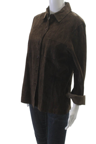 Revue Womens Brown Leather Collared Button-Up Jacket Long Sleeve Size 10