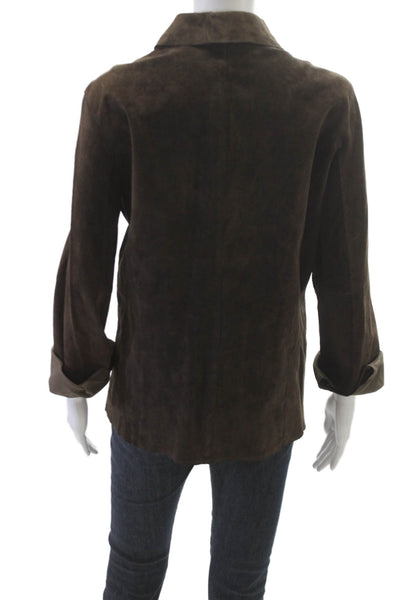 Revue Womens Brown Leather Collared Button-Up Jacket Long Sleeve Size 10