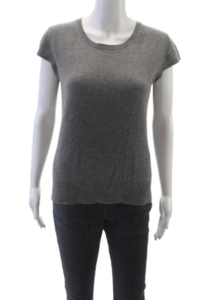 Christopher Fischer Women Gray Cashmere Pullover Sweater Short Sleeve Size L
