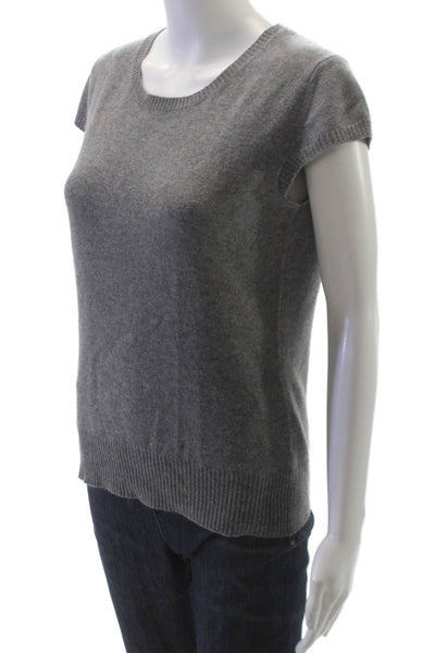Christopher Fischer Women Gray Cashmere Pullover Sweater Short Sleeve Size L