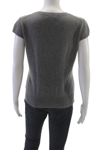 Christopher Fischer Women Gray Cashmere Pullover Sweater Short Sleeve Size L