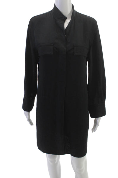 Vince Women Shirt Dress Black Collared Longsleeve Triacetate Knee Length Size XS