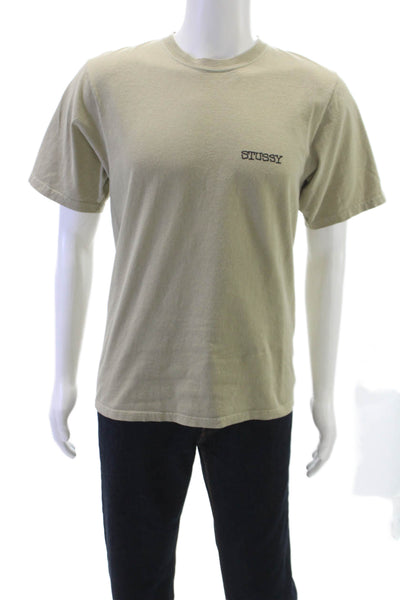 Stussy Mens T-Shirt Beige 100% Cotton Crew Neck Short Sleeve Size S
