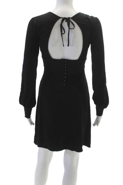 Free People Womens A-Line Short Black Bohemian Dress Long Sleeve Size 2