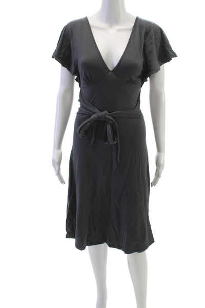 Splendid Women Wrap Dress Gray V Neck Short Sleeve Pima Cotton Size XS