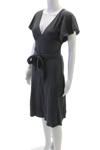 Splendid Women Wrap Dress Gray V Neck Short Sleeve Pima Cotton Size XS