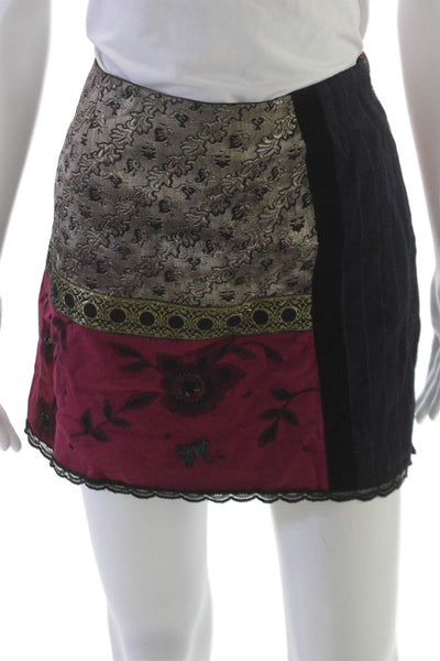 Plenty Women Multicolor Wool Floral Mini Skirt Knee Length Zip Size S