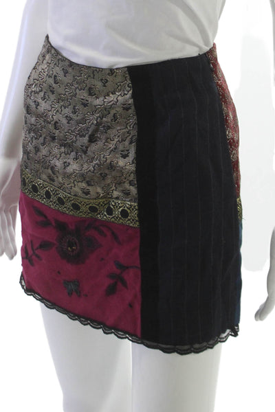 Plenty Women Multicolor Wool Floral Mini Skirt Knee Length Zip Size S