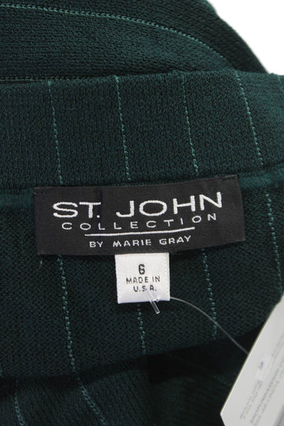 St John Collection Womens Straight Pencil Knit Striped Skirt Green Size 6
