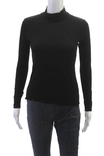 Armani Collezioni Women Basic T-Shirt Black Turtleneck Long Sleeve Zip Size S