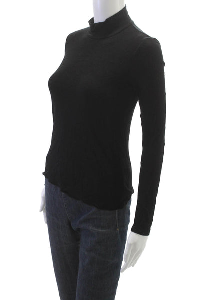 Armani Collezioni Women Basic T-Shirt Black Turtleneck Long Sleeve Zip Size S