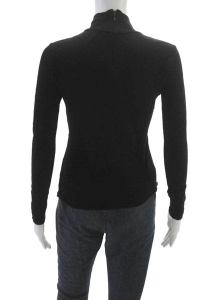 Armani Collezioni Women Basic T-Shirt Black Turtleneck Long Sleeve Zip Size S