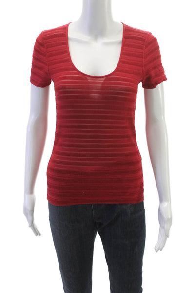 Armani Collezioni Women Red Striped Viscose Scoop Neck Basic T-Shirt Size 6