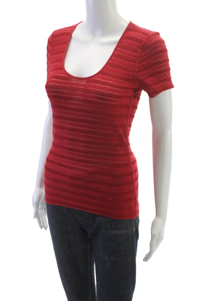 Armani Collezioni Women Red Striped Viscose Scoop Neck Basic T-Shirt Size 6