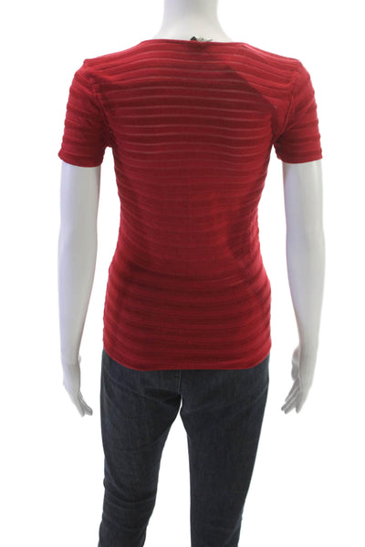 Armani Collezioni Women Red Striped Viscose Scoop Neck Basic T-Shirt Size 6