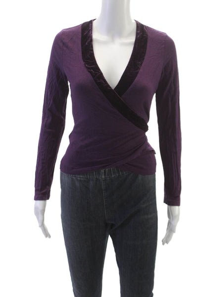 Boden Women Basic V-Neck Viscose Long Sleeve Tie Blouse Purple Size 10