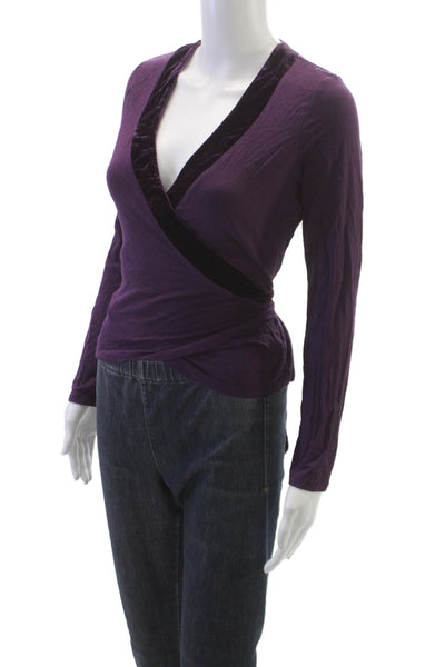 Boden Women Basic V-Neck Viscose Long Sleeve Tie Blouse Purple Size 10