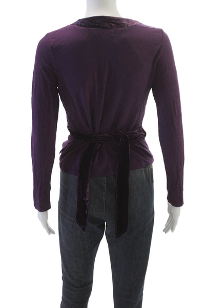 Boden Women Basic V-Neck Viscose Long Sleeve Tie Blouse Purple Size 10